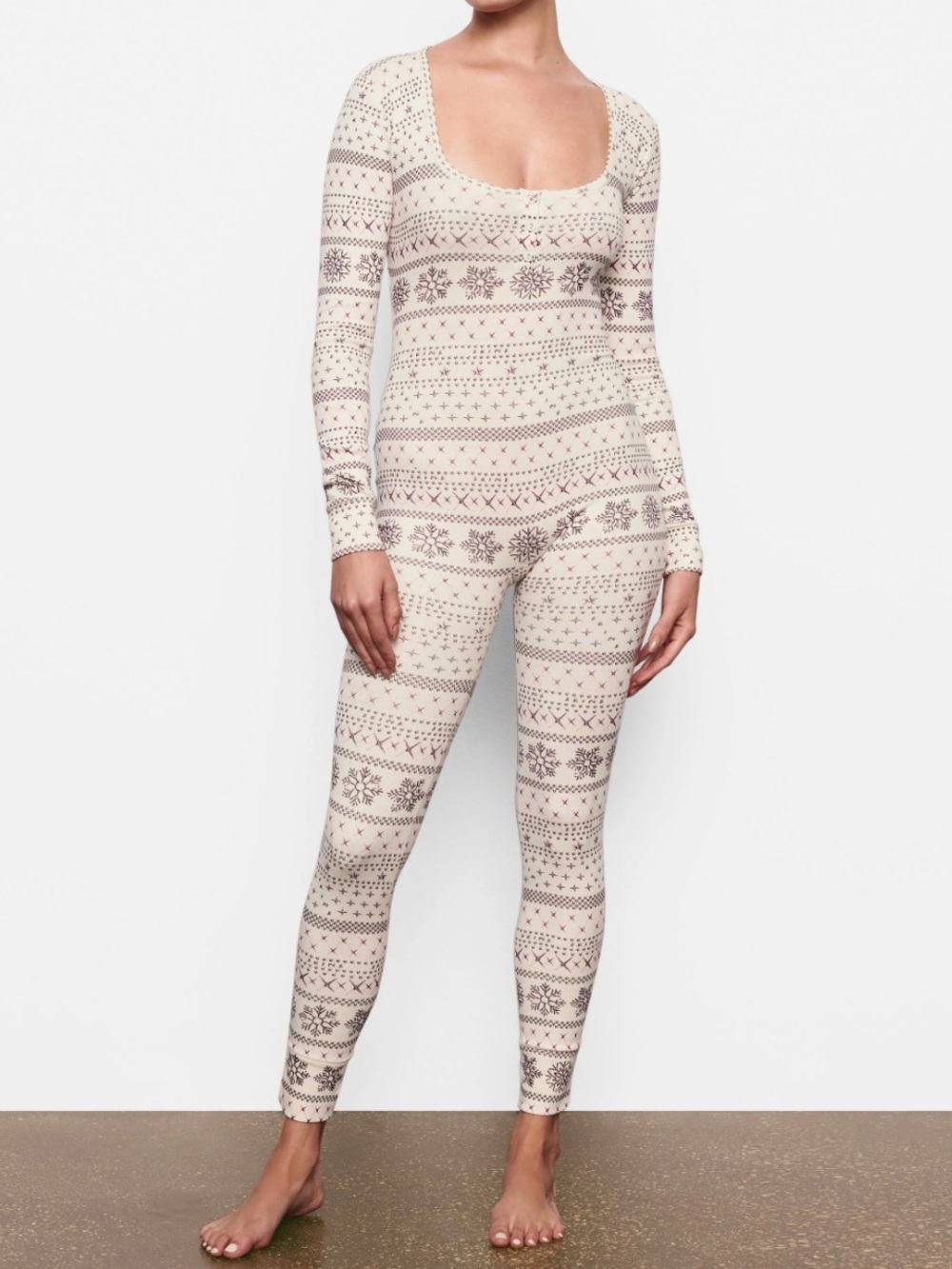 Skims Pointelle Henley Onesie Fair Isle Women’s Medium